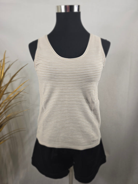 Top rayé blanc et beige