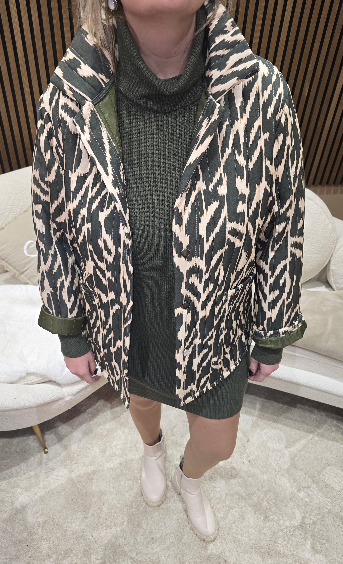 Veste blazer vert-beige