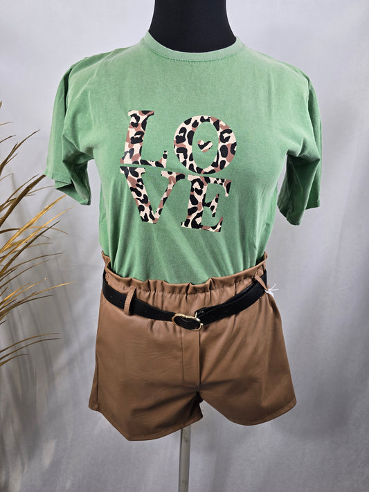 T-shirt vert "LOVE" Léopard