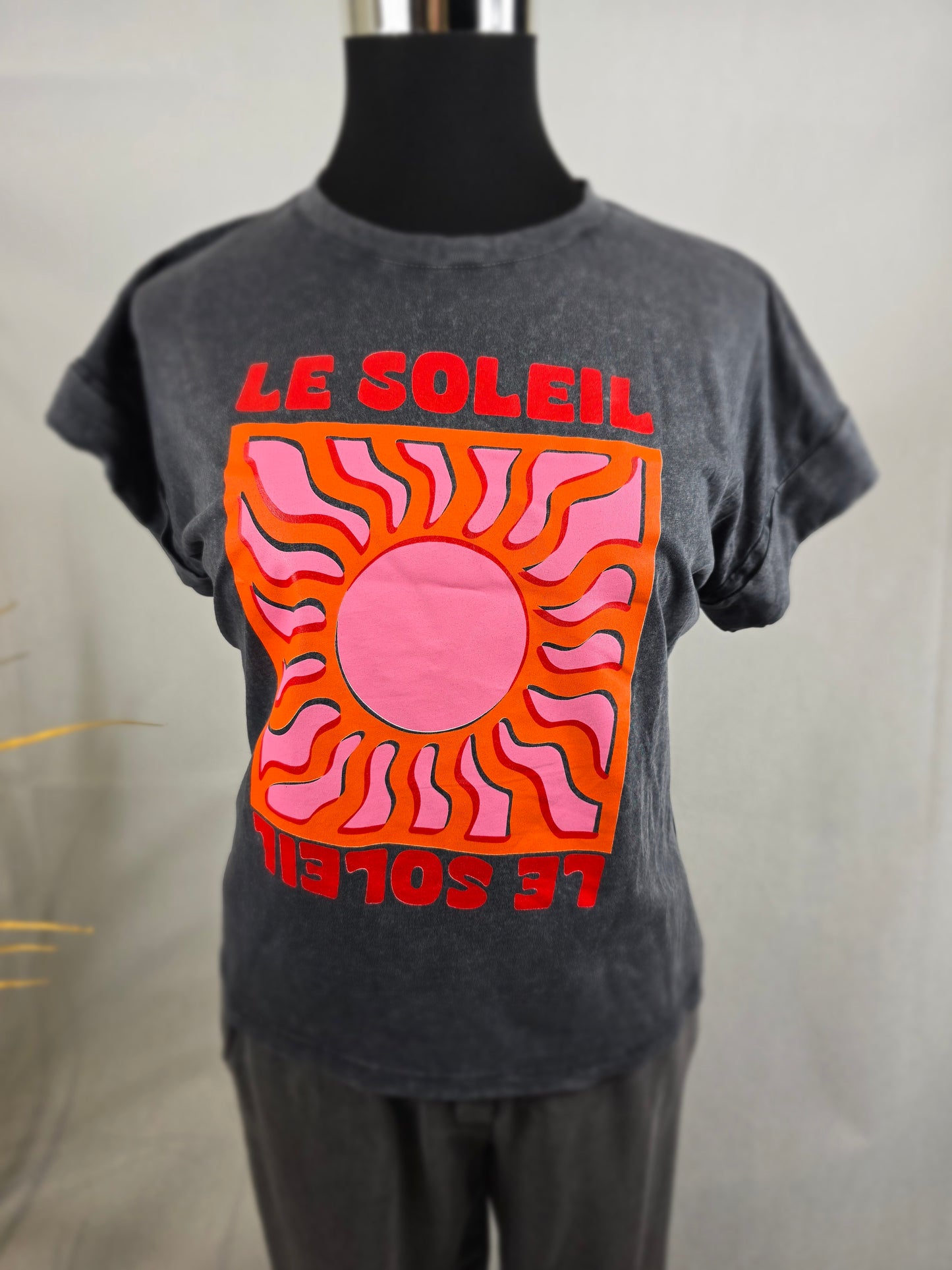 T-shirt "SOLEIL" gris et orange