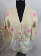 Jaquette-Pull à cœur beige-rose ou marine-rose avec boutons