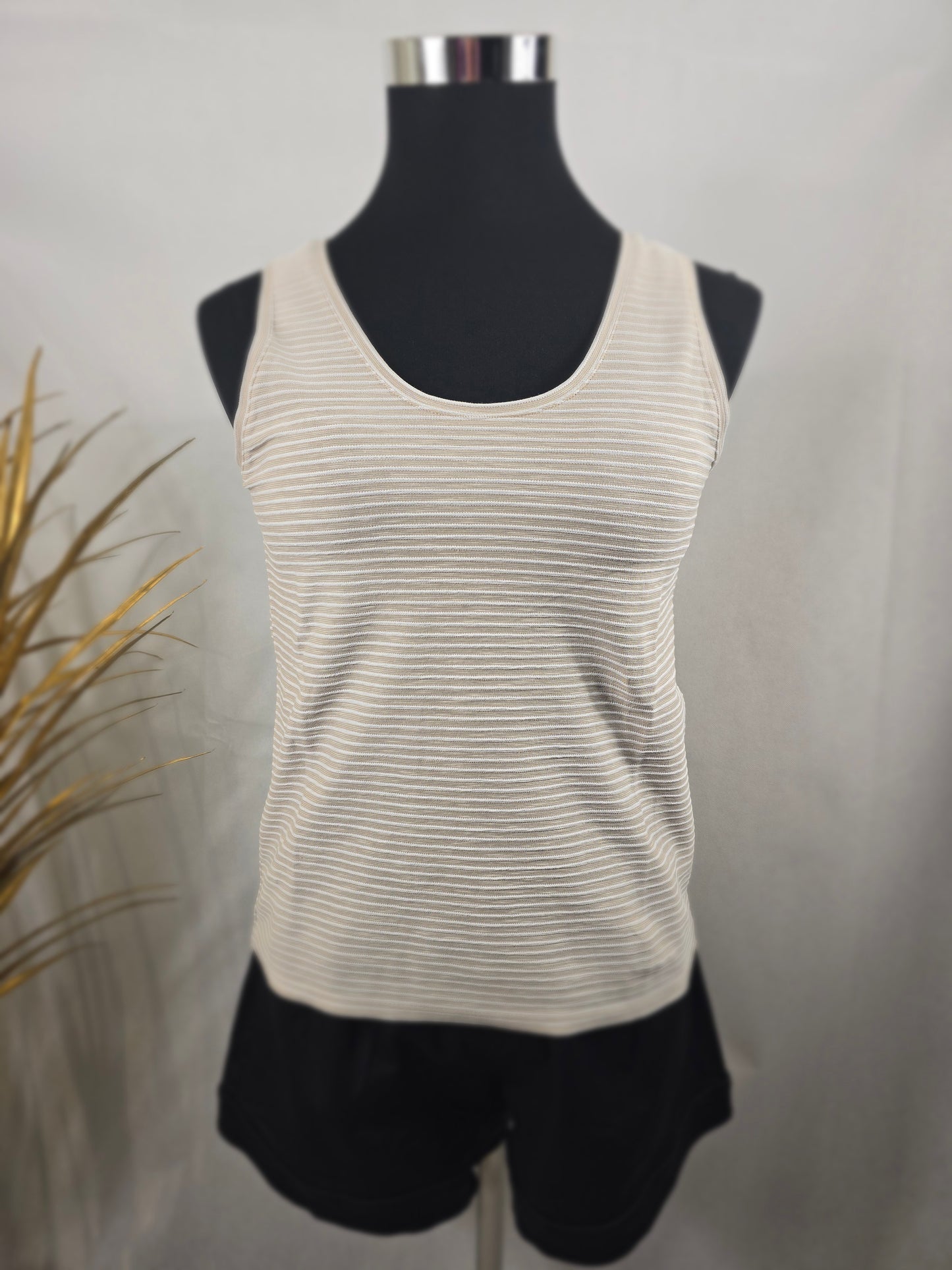 Top rayé blanc et beige