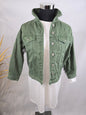 Veste en jeans unique avec motifs spéciaux, froufrous et broderie