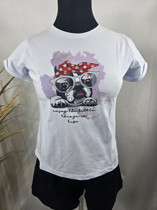 T-shirt avec dessin de chien et strass