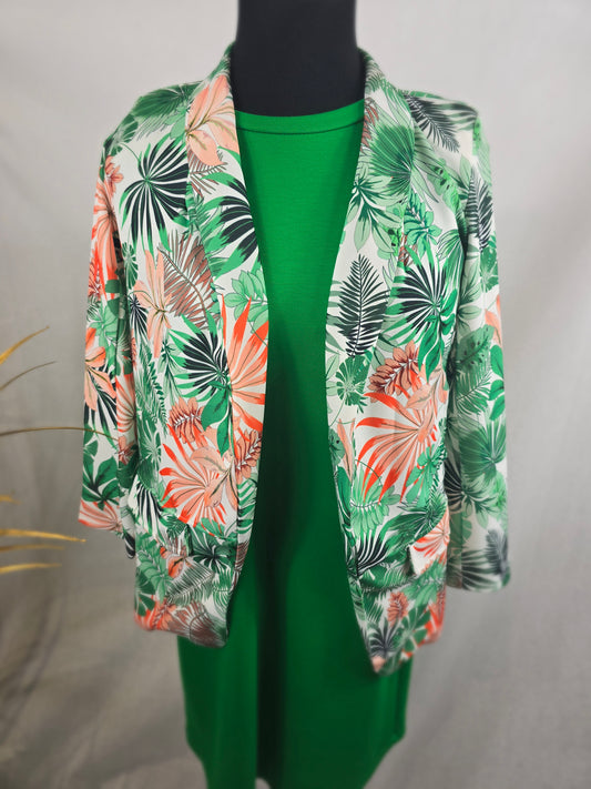 Blazer fleuri vert, orange et blanc