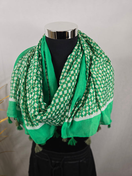 Foulard vert et beige