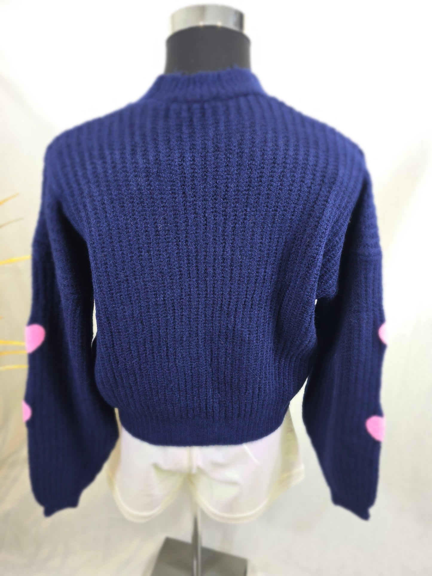 Jaquette-Pull à cœur beige-rose ou marine-rose avec boutons