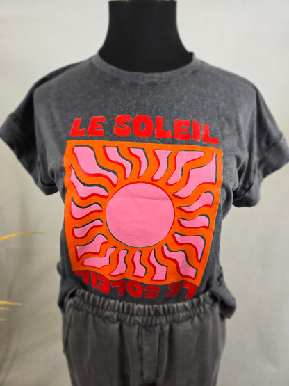 T-shirt "SOLEIL" gris et orange