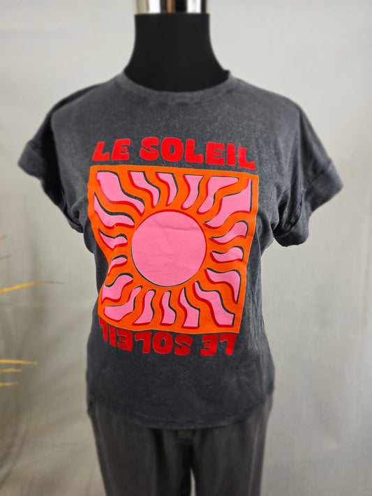T-shirt "SOLEIL" gris et orange