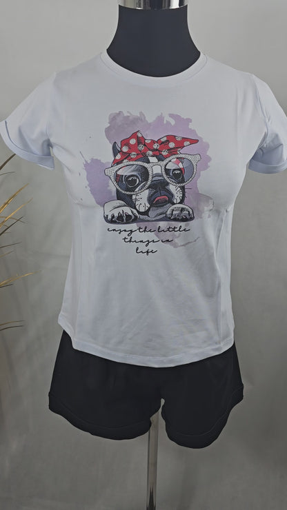 T-shirt avec dessin de chien et strass