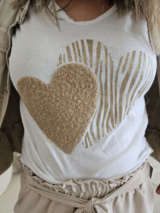 T-SHIRT CŒUR BEIGE/OR - TU