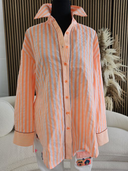 CHEMISE RAYÉE ORANGE FLUO - TU