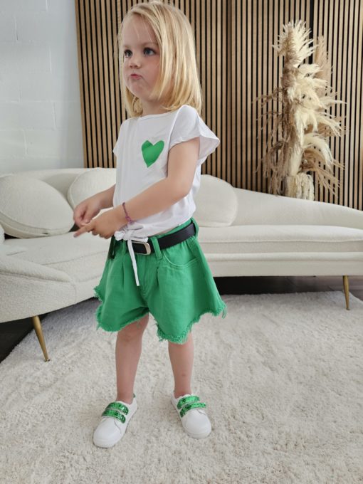 ENSEMBLE FILLE T-SHIRT CŒUR - SHORT VERT