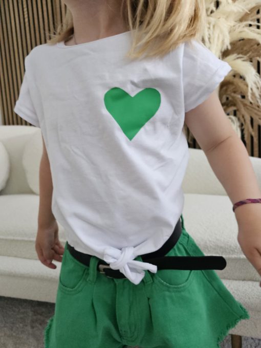 ENSEMBLE FILLE T-SHIRT CŒUR - SHORT VERT - Image 2