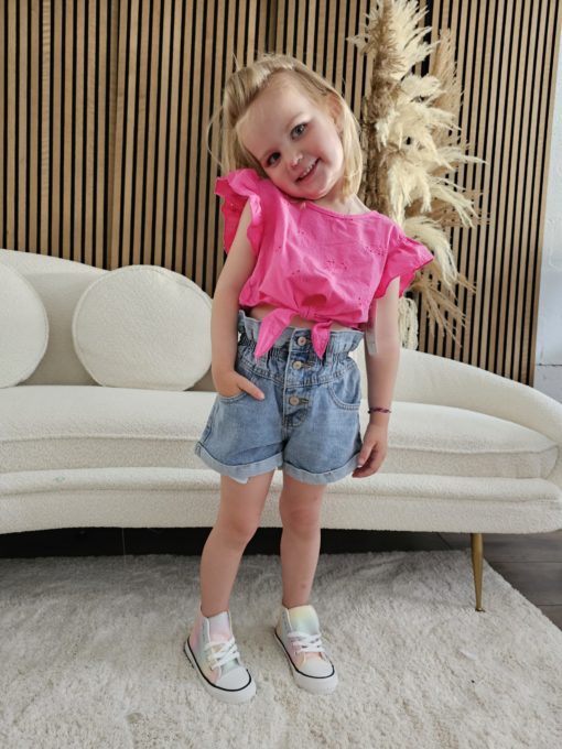 ENSEMBLE FILLE T-SHIRT PINK - SHORT EN JEANS – Image 3