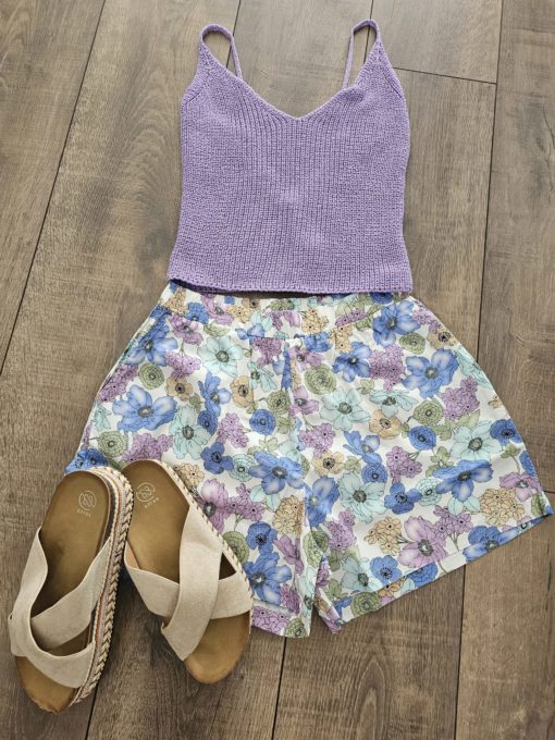 SHORT FLEURS BLEU-LILA